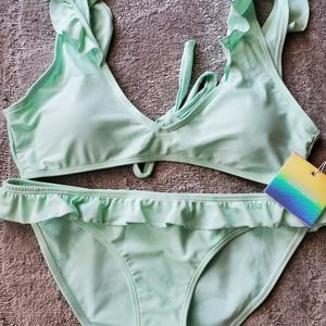 Teal Ruffle tie back Missguided bikini Sz 8